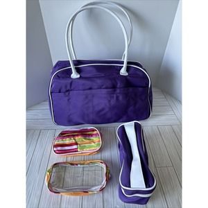 NEW Large Travel Overnight Carry On Bag Purple With Toiletry Kit & Makeup Bags